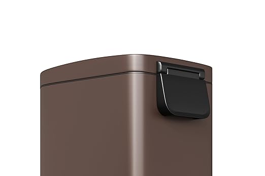 Garvee 2.6 gal / 10 L Metal Bathroom Trash Can with Lid, Slim Waterproof Garbage Can for Bedroom, Small Step-on Trash Bin with Inner Bucket, Rear Handle, Soft Close Lid, Brown
