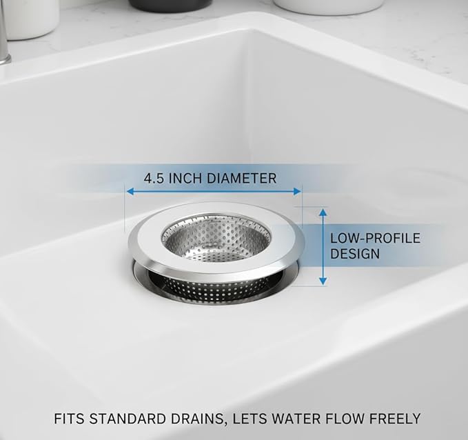 3-Pack 4.5 Inch Sink Strainers with Micro Mesh – Stainless Steel Kitchen Drain Strainer Basket, Dishwasher Safe & Rust-Proof, Fits Most Standard Sinks