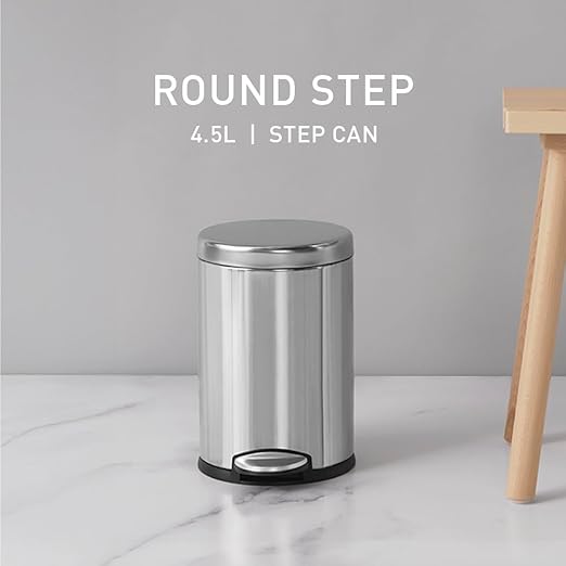 simplehuman 4.5 Liter / 1.2 Gallon Round Bathroom Step Trash Can, Brushed Stainless Steel