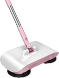 Hand Push Floor Sweepers, 3 in 1 Manual Vacuum Cleaner Mop, Floor Crumb Sweeper, Home Cleaning Sweeping Mop for Wooden Ttile Floor Rugs (Pink)