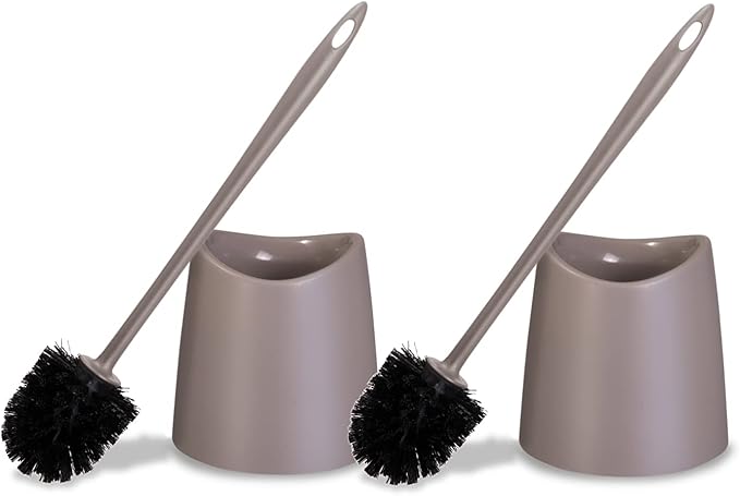 Toilet Brush Cleaner and Holder Taupe 2 Pack Toilet Bowl Cleaner Brush with Scrubbing Wand, Brush and Storage Caddy for Easy Bathroom Cleaning