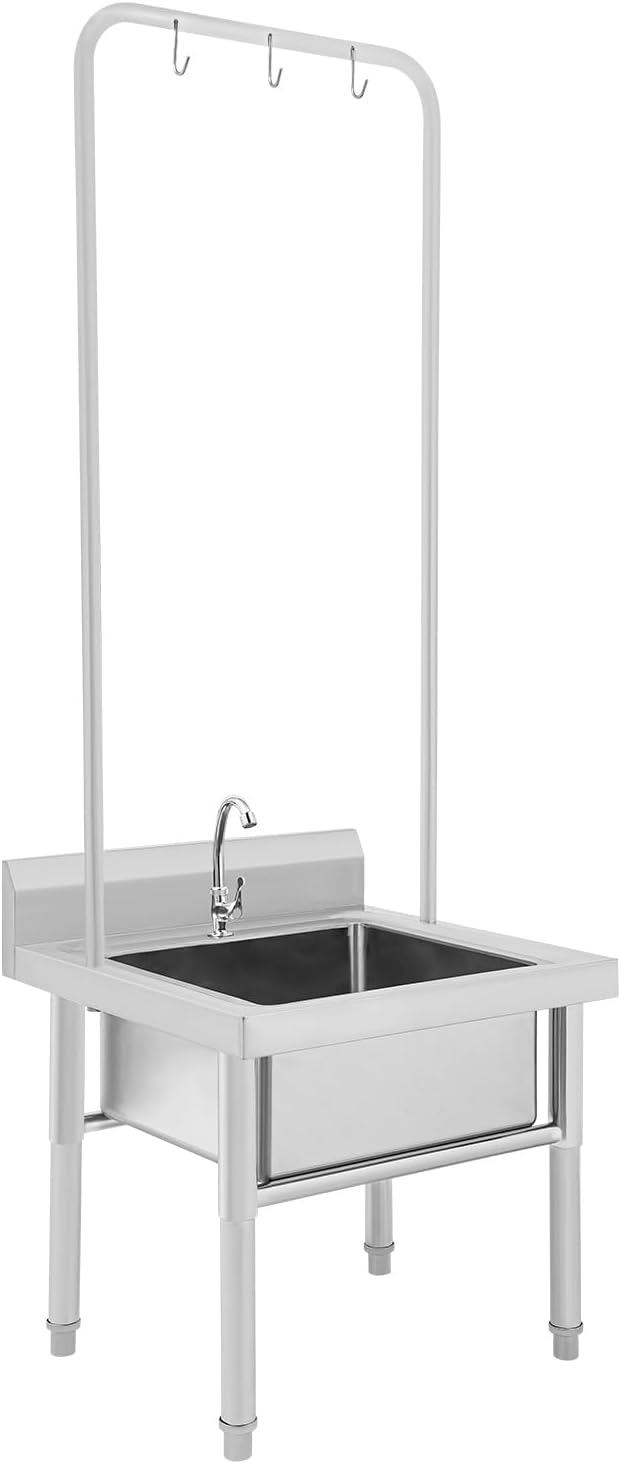 Stainless Steel Floor Mop Sink, Freestanding Mop Sink with Faucet & Cleaning Tool Rack, Commercial Floor Sinks Utility Mop Basin, Anti-Splash Design, for Kitchen Laundry Room Garage and Restaurant Use