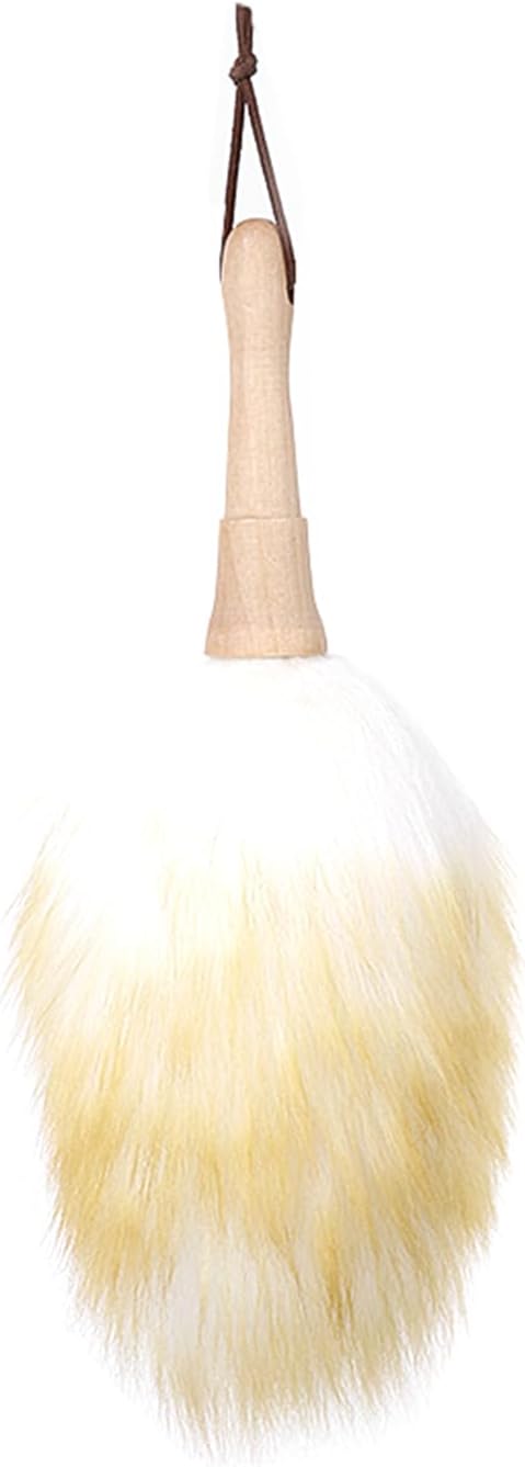 Wool Duster, Long Handle Duster, Wool Lambswool Cleaning Brush Duster, Wool Feather Duster with Solid Wooden Handle for Universal Instrument (Short Handle)