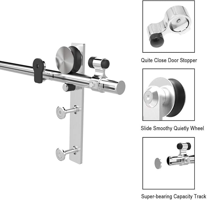 TSMST 12FT Sliding Barn Door Hardware Kit, Stainless Steel Heavy Duty Sturdy Barn Door Track for Double Wood Door, Slide Smoothly Quietly (L Style)