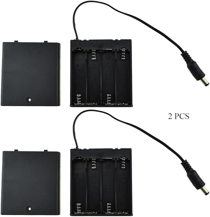 HAHIYO 6V 4x1.5V AA Battery Holder with DC Plug Portable Supply Quick Swap Securely Lids On/Off Switch Plastic Batteries Storage Box Case 2 Pieces for Wireless Cameras Halloween LED Light Strips