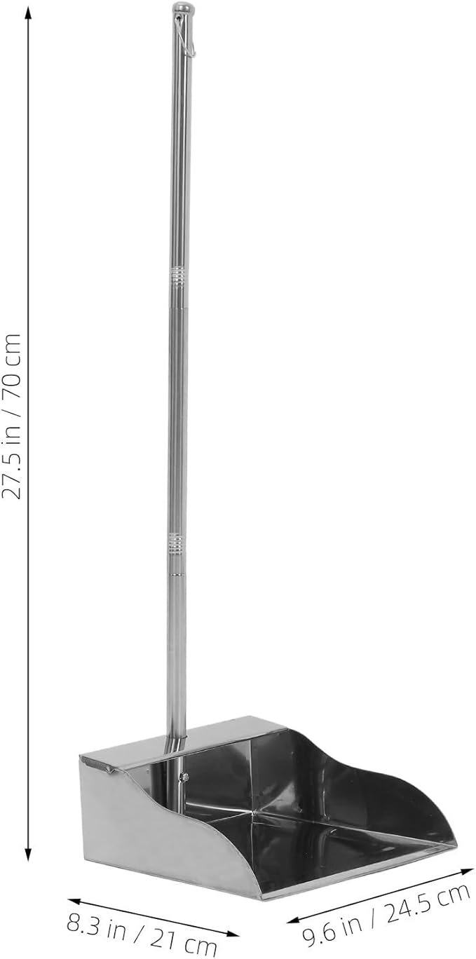 Stainless Steel Dustpan with Long Handle Upright Garbage Shovel Heavy Duty Large Size for Home and Garage Cleaning Indoor Outdoor Use