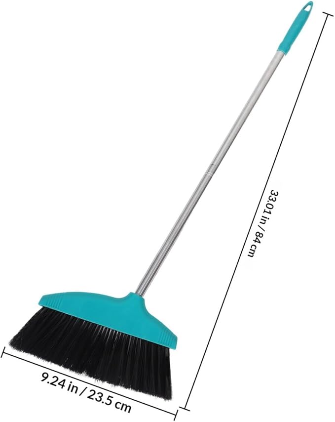 Soft Bristle Broom and Dustpan Set, Green Floor Sweeping Broom for Home and Outdoor Cleaning, Pet Hair Resistant, Lightweight Household Sweeping Tool for Kitchen and Garage