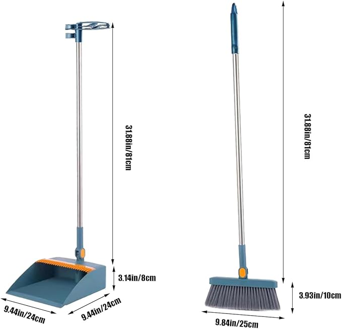 Broom with Dustpan Combo Set 180-degree Rotatable Brooms and Dustpan Set Non-Stick Hair Dustpan Sweeping Brooms Vertical Storage Broom Set Dust Pan and Broom Set for Dog Cat Pets Home Use (Bule)