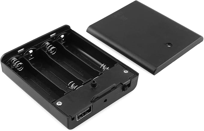 DGZZI 4xAA Battery Box 4 Slots AA Black Battery Storage Cases with Cover ON/Off Switch and USB Female Socket Battery Holder