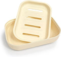 Double Layer Draining Soap Dish, Plastic Dishwashing Sponge Soap Holder for Kitchen, Bathroom, and Washstand (Khaki)