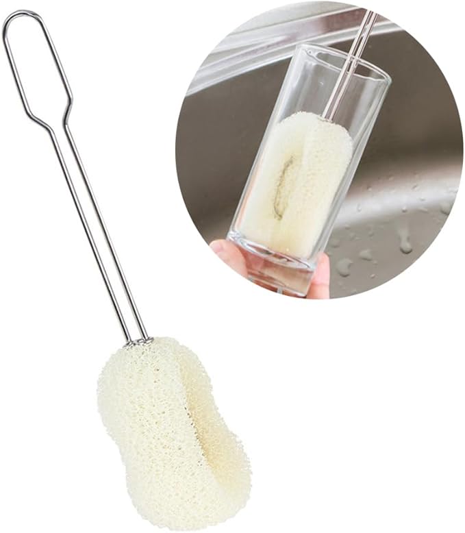 Hemoton Bottle Cleaning Brush with Replaceable Sponge Head and Long Stainless Steel Handle 9.44In for Baby Bottles Glass Bottles Water Cups
