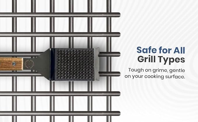 Strong BBQ Grill Brush and Scraper – Heavy-Duty Grill Cleaner with Long Wooden Handle & Replaceable Stainless Steel Bristles – Fast Deep Cleaning, Safe for All Grills – No-Scratch Outdoor Grill Brush