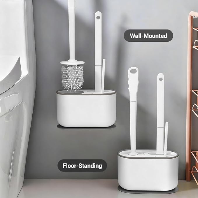 Toilet Brush Set, Bathroom Accessories, Toilet Bowl Cleaners, Deep Cleansing Multifunctional Hanging Toilet Brush Set for Bathroom(Pearl White)