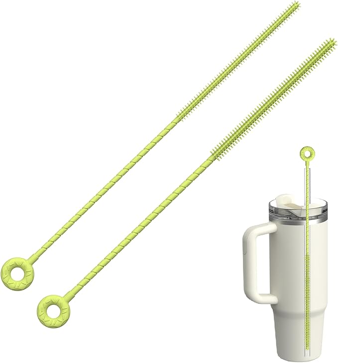 2Pcs Silicone Straw Cleaner Brush, Dual-Size Brushes (6mm Slim & 9mm Wide), Clean for Reusable Straws, Cups and Tumblers, Durable & Eco-Friendly, Green