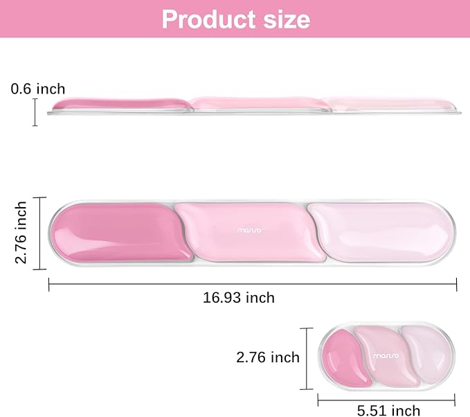 MOSISO Gel Keyboard Wrist Rest&Wrist Support for Mouse, Streamlined Ergonomic Soft Cooling Gel Mousepad Pain Relief Easy Typing Pad Non-Slip Computer Laptop Home/Office, Cherry Pink
