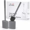 Modern Minimalist Silicone Toilet Brush with Holder - Pack of 2 Gray Toilet Bowl Brush Set - Self-Cleaning & Splash-Free, Easy-Rinse Design with Wall Mounted Holder Bathroom Accessory.