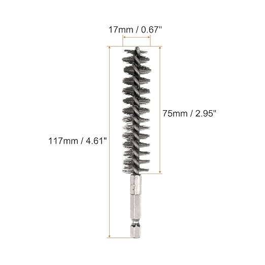 HARFINGTON Stainless Steel Bore Brush 17mm Dia Cleaning Wire Brush with Handle 1/4 Inch Hex Shank for Tubes, Ports, Bearings