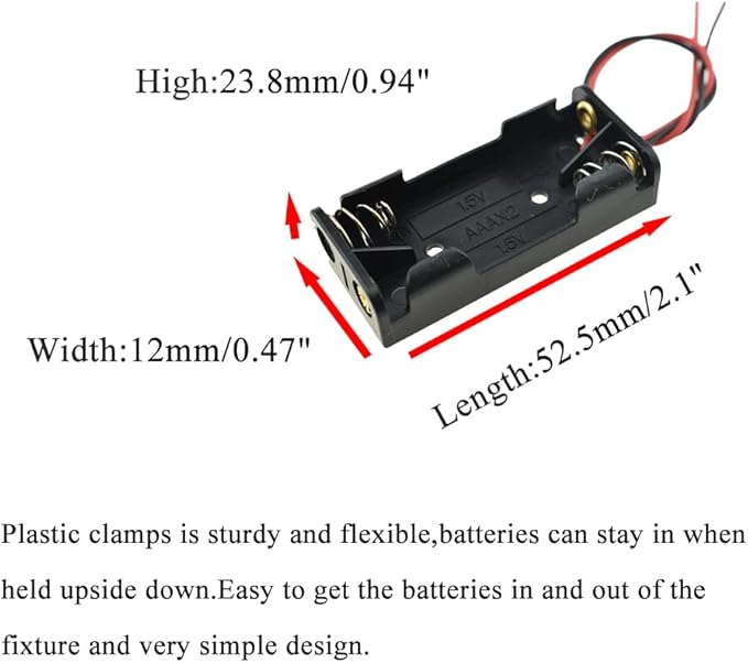 HAHIYO 3V AAA Battery Holder Bundle Series with Wire Sturdy Clapm Flexible Springs Contact Build-in Harnesses Batteries Black Case Easy Install 8 Pieces for Wall Clocks Ham Radio Kids Toys