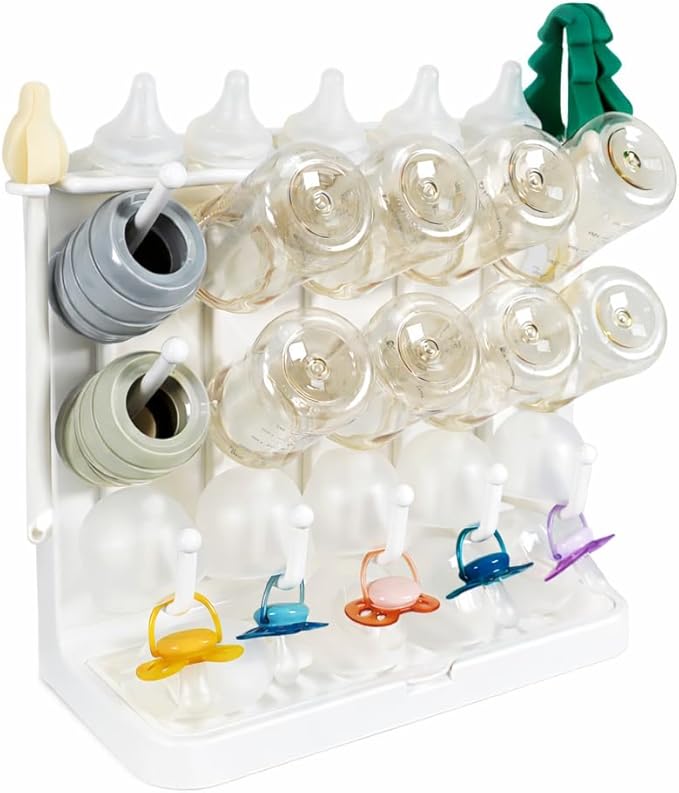 LUNELL Baby Bottle Drying Rack, Vertical Space-Saving Organizer for Countertop, Holds Bottles, Brushes, Pacifiers,Ivory White