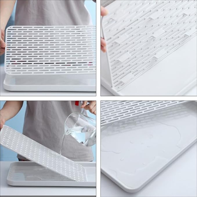 Bottle Drying Rack with Dual Layer Drain Tray 12.20X6.88X0.98In Kitchen Countertop Organizer for Cups Bottles Utensils Efficient Water Drainage