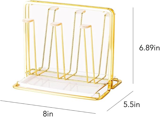 Metal Cup Drying Rack with 6 Hooks, Bottle Drying Rack with Drain Tray,Coffee Mug Holder,Mug Organizer Golden