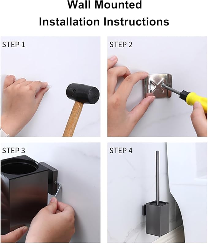 Toilet Brush and Holder Set Wall Mount or Freestanding KWQKEM Modern Toilet Bowl Cleaners Brush and Holder with Lid 304 Stainless Steel (Matte Black)