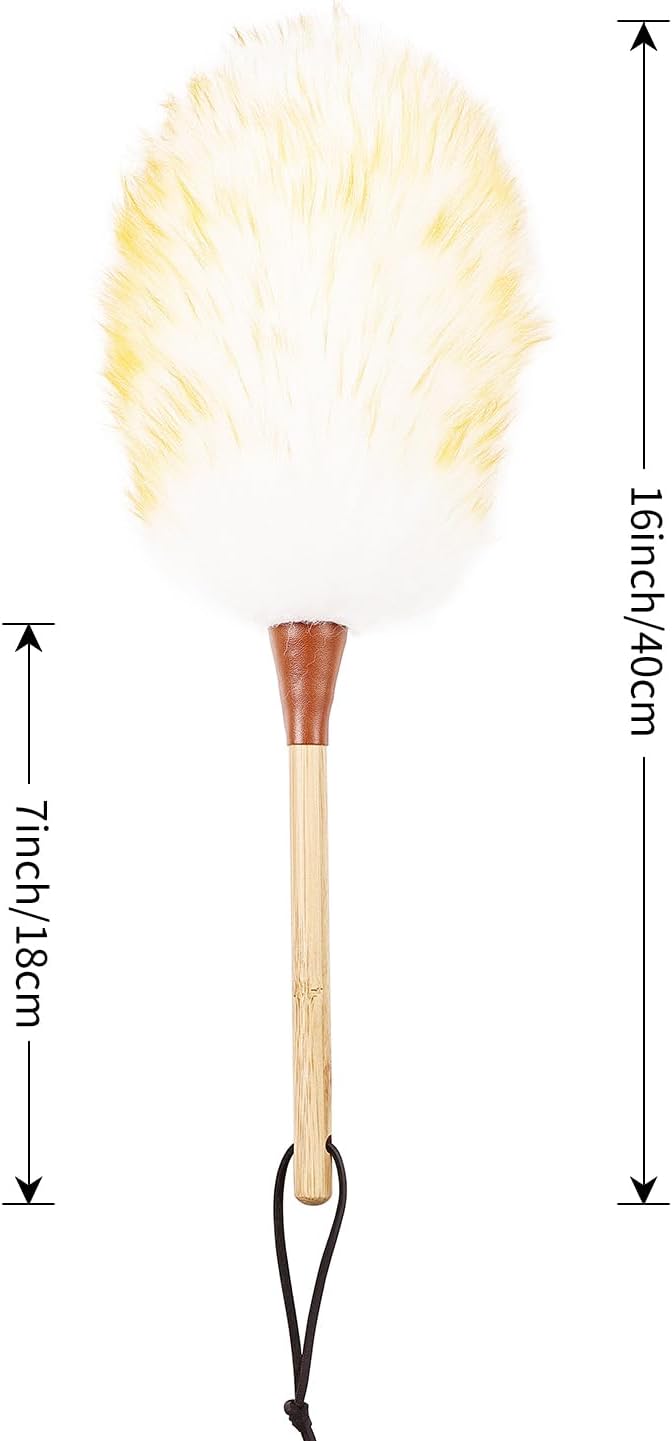 Wool Duster 16inch Soft Natural Feather Dusters with Bamboo Handle Cleaning Supplies for Home Office Phoframe