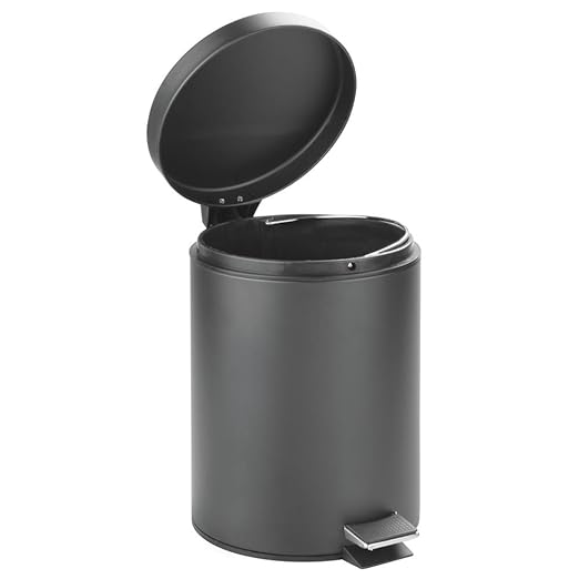 InterDesign 5-Liter Steel Step Waste Can with Bucket Insert – Matte Gray 5L