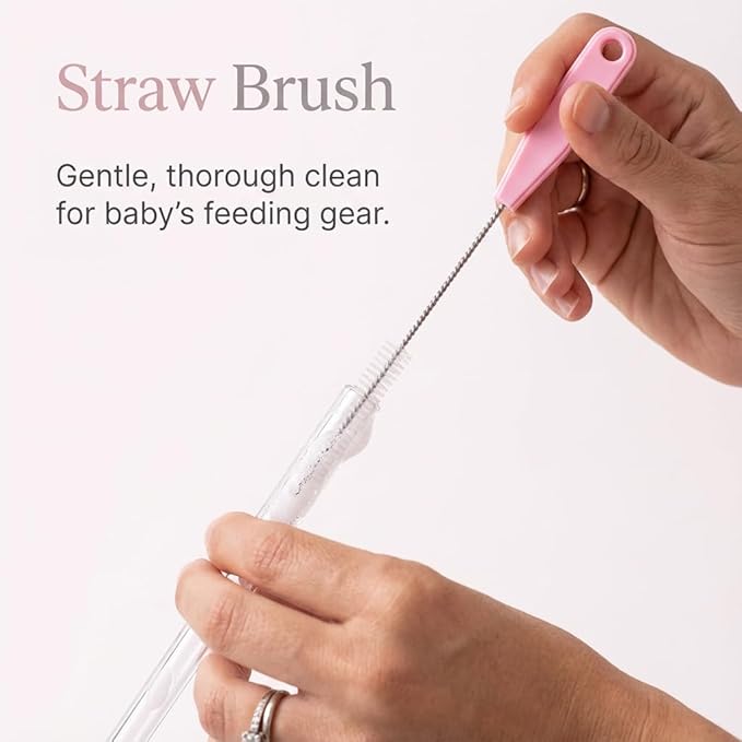 5-in-1 Baby Bottle Brush Set, Including Nylon and Silicone Bottle Brush, Cap, Straw, Nipple Brushes, BPA-Free (Pink)