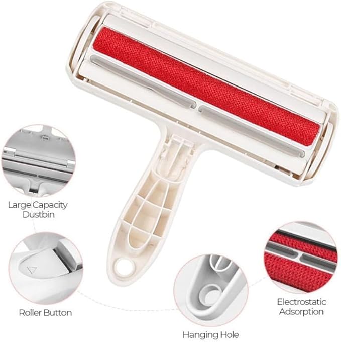 Pet Hair Remover Roller – Reusable Lint Roller for Dog & Cat Fur – Self-Cleaning Animal Hair Removal Tool for Furniture, Couch, Carpet, Bedding, Car & Clothing – No Sticky Tape Needed (Red)
