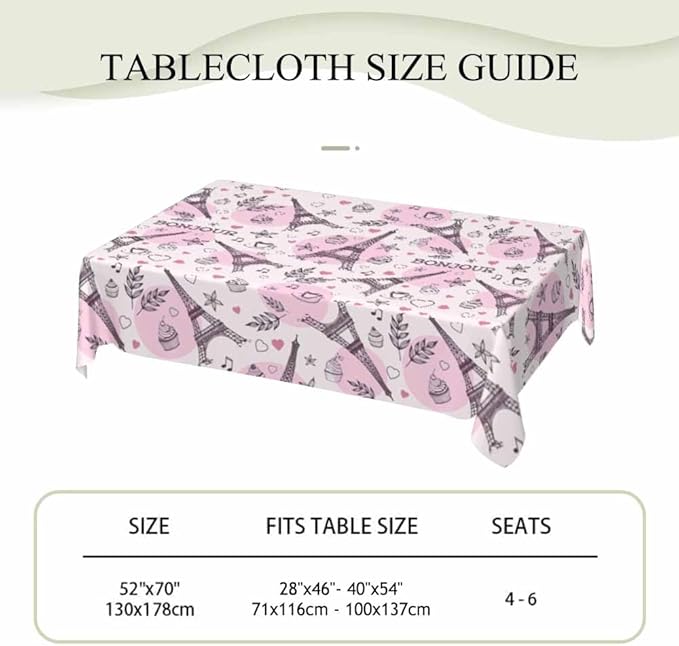 Paris Eiffel Tower Table Cover 52x70 Love Heart Coffee Cake Pink Table Cloth Rectangle Table for Banquet Party Decorative Outdoor Picnic Dining Kitchen Table Cover