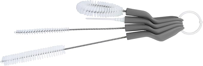 Full Circle Little Sipper, Bottle and Straw Cleaning Brush Set, Sizes for Both Narrow & Wide Straws, Gray