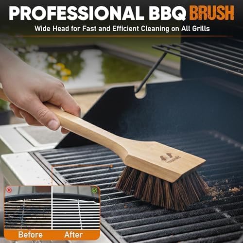 All-Natural Wooden Grill Brush and Grill Cleaner | Works as Scraper Tool for Tough Grill Residue | Bristle-Free Grill Brush for Outdoor Grill | Safe Grill Rescue Brush and BBQ Cleaner