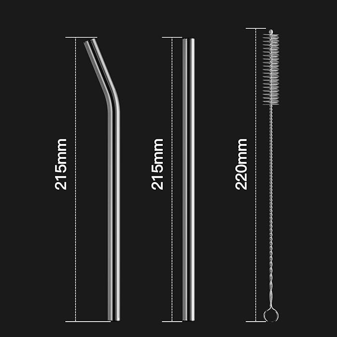12-Pack Reusable Glass Straw,Size 8.5''x10 MM,Including 6 Straight and 6 Bent with 2 Cleaning Brush- Perfect For Smoothies, Tea, Juice