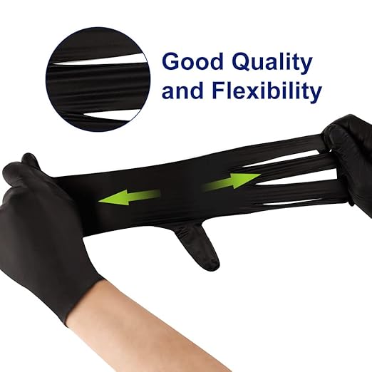 KKD Nitrile Gloves Disposable 100 Count 5.5 Mil Latex Free & Powder Free Gloves For Cooking, Cleaning, Insdustrial and Salon Use, Black, Large