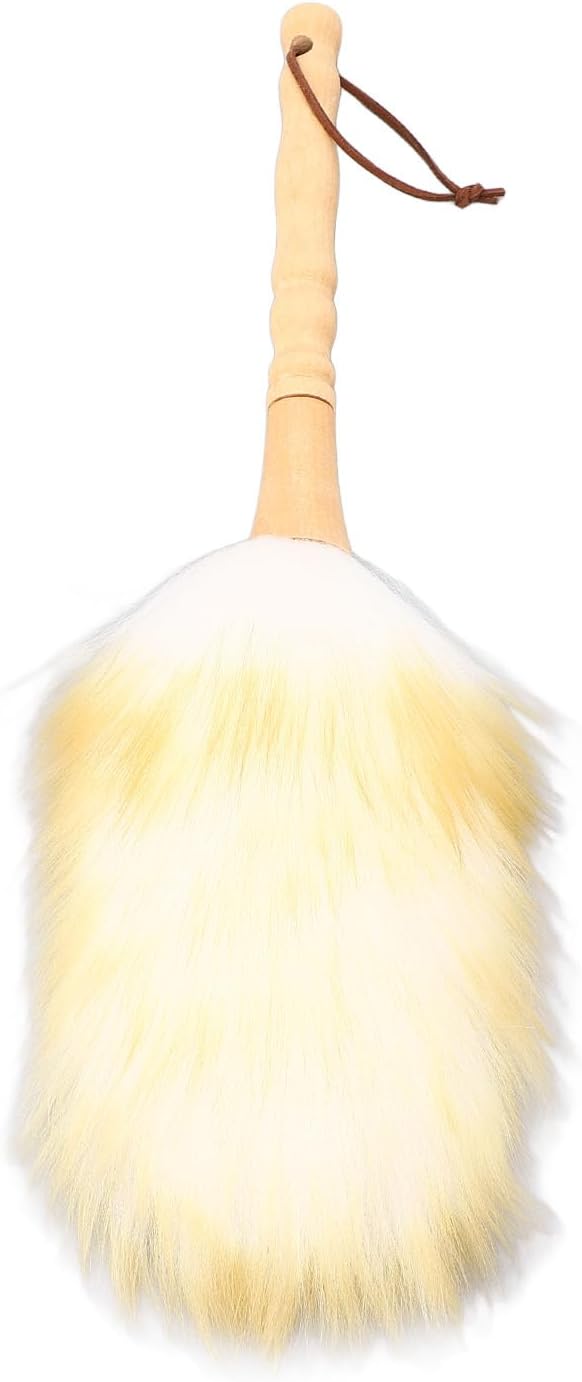 Duster, Cleaning Lambswool Duster, Cleaning Brush Duster, Multifunctional Wooden Handle Lambswool Duster for Blinds Table Piano (Long Handle)