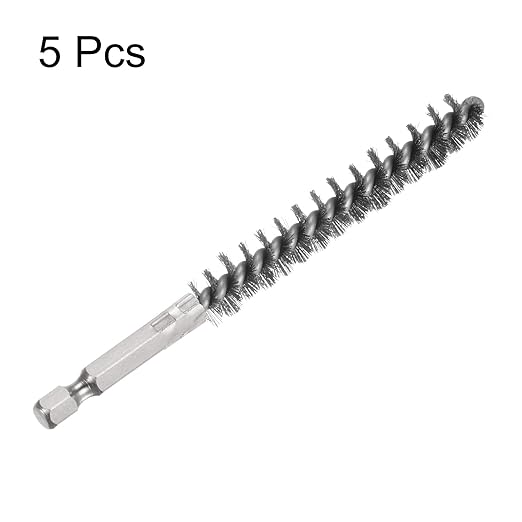HARFINGTON 5Pcs Bore Brush Stainless Steel 11mm Dia Cleaning Twisted Wire Brush Tube Pipe Cleaner with Handle 1/4 Inch Hex Shank for Tubes, Ports, Bearings