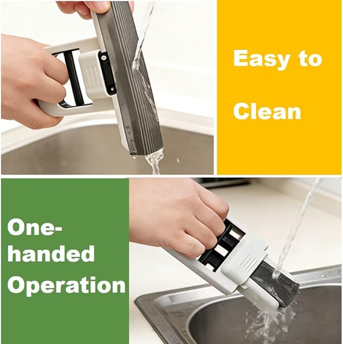 Mini Mop and Cleaning Brush Set, Foldable Self-Squeeze Sponge Mini Mop & Hard Bristle Crevice Cleaning Brush for Small Spaces, Tight Spaces, Gaps, Grout Cleaning, Kitchen, Bathroom, Desktop