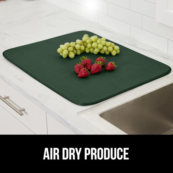 GORILLA GRIP Ultra Water Absorbent Microfiber Dish Drying Mat, 18x24, Quick Dry Thick Mesh, Slip Resistant Pad for Sink Dishes Under Rack, Kitchen Counter Accessories, Machine Wash, 2 PK Hunter Green