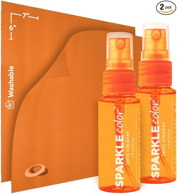 Sparkle Anti-Reflective Safe Lens Cleaner Spray Kit - (2) 1oz Glasses Cleaner Bottle & (2) Microfiber Cloth for Eyeglasses, Sunglasses, Lenses, Screens and Camera Cleaning Kit (4 Piece Set)