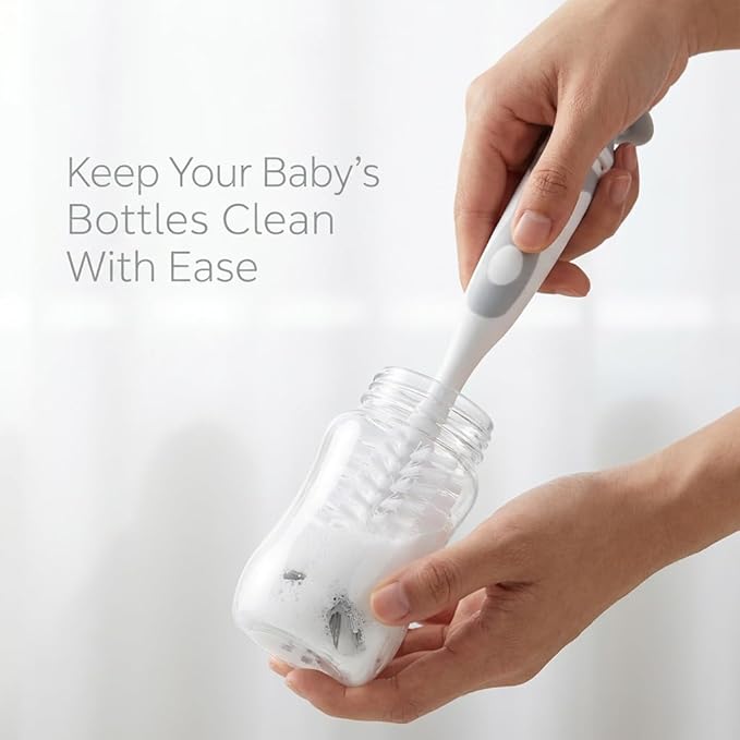4-in-1 Baby Bottle Brush Set - Including Brushes for Bottles, Straws, Caps, & Nipples - BPA-Free (Grey)