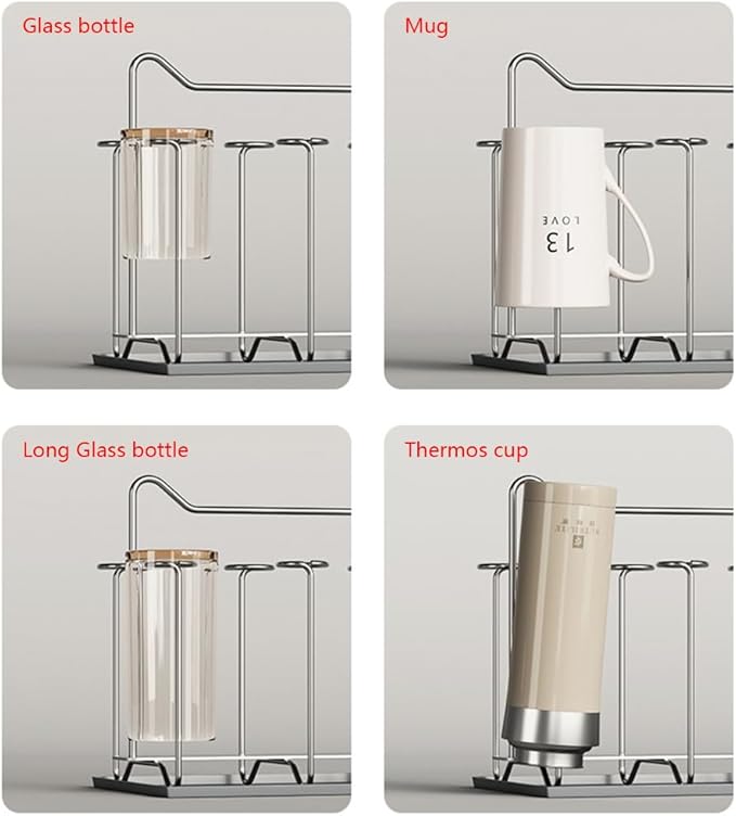 Cup Drying Rack Stand, Stainless Steel 6 Cups Mug Drying Rack Drainer Holder, Countertop Cup Rack Dryer for Glasses, Tumbler, Water Bottle