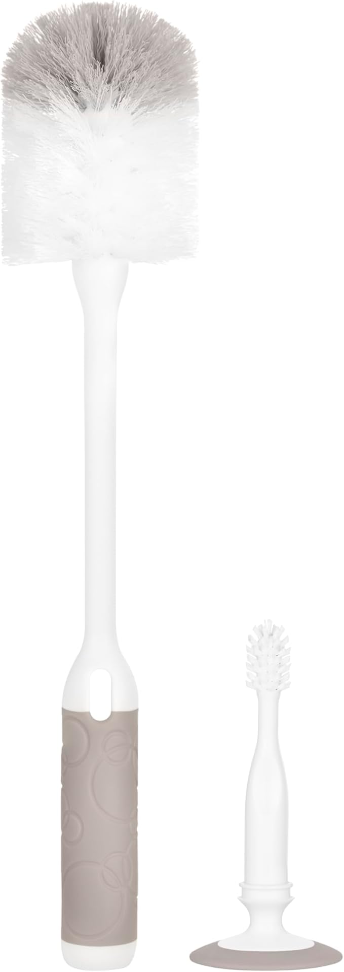 Ubbi Deluxe Baby Bottle Cleaning Set Includes a Nipple Brush with Suction Cup, Taupe