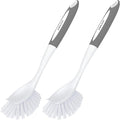 Amazer Dish Brush with Handle, 2 Pack Kitchen Scrub Brushes for Cleaning, Dish Scrubber with Stiff Bristles for Sink, Pots, Pans (Grey+Grey)