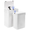 2 Pack Bathroom Trash Can with Lid - 2.5 Gal and 4 Gal Motion Sensor Garbage Bin, Smart Rubbish Bin, Waterproof Slim Dustbin, Automatic Plastic Trash Can for Bathroom, Office, White
