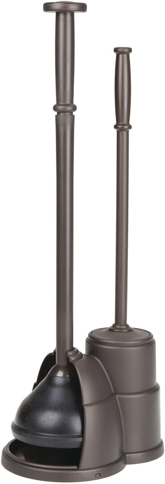 mDesign Plunger and Brush Set for Toilet Bowl - Hidden, Modern Toilet Brush and Plunger Set with Caddy - Brush Cleaner and Plunger Combo with Holder for Bathroom - Hyde Collection - Bronze