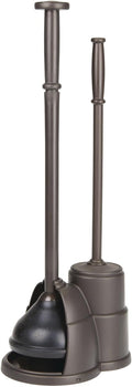 mDesign Plunger and Brush Set for Toilet Bowl - Hidden, Modern Toilet Brush and Plunger Set with Caddy - Brush Cleaner and Plunger Combo with Holder for Bathroom - Hyde Collection - Bronze