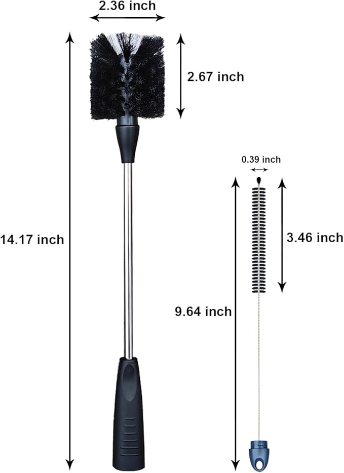 2 in 1 Long Handle Bottle with Straw Brush Cleaner Set, Stainless Steel Water Bottle Scrubbing Brush for Cleaning Water Bottles Sport Bottles Coffee Mugs Glasswares Cups