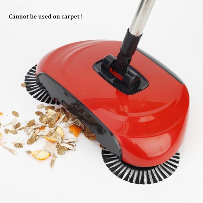 Manual Sweeper, Carpet Sweeper, Mini Hand Push Sweeper 3 in 1 Household Cleaning Lazy Dustpan Trash Bin 360° Rotating Floor Cleaning Mop for Hardwood Ceramic Tiles, with 10 Cloth (Bright Red)
