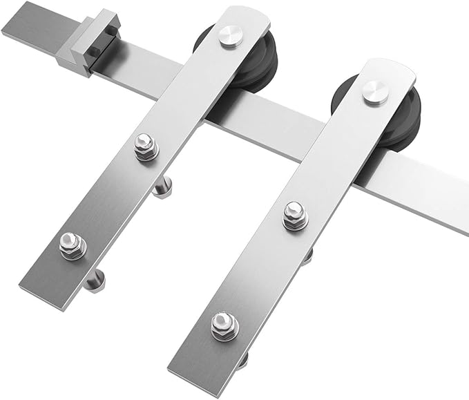 SMARTSTANDARD 8 Feet Brushed Nickel Sliding Barn Hardware Kit-Sturdy Silvery Track-Smoothly and Quietly-Simple and Easy to Install-Fit 48" Wide Door Panel (I Shape Hanger)